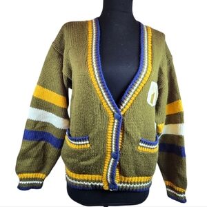 Women’s Olive Green Chunky Knit Striped Sweatshirt- Size XS